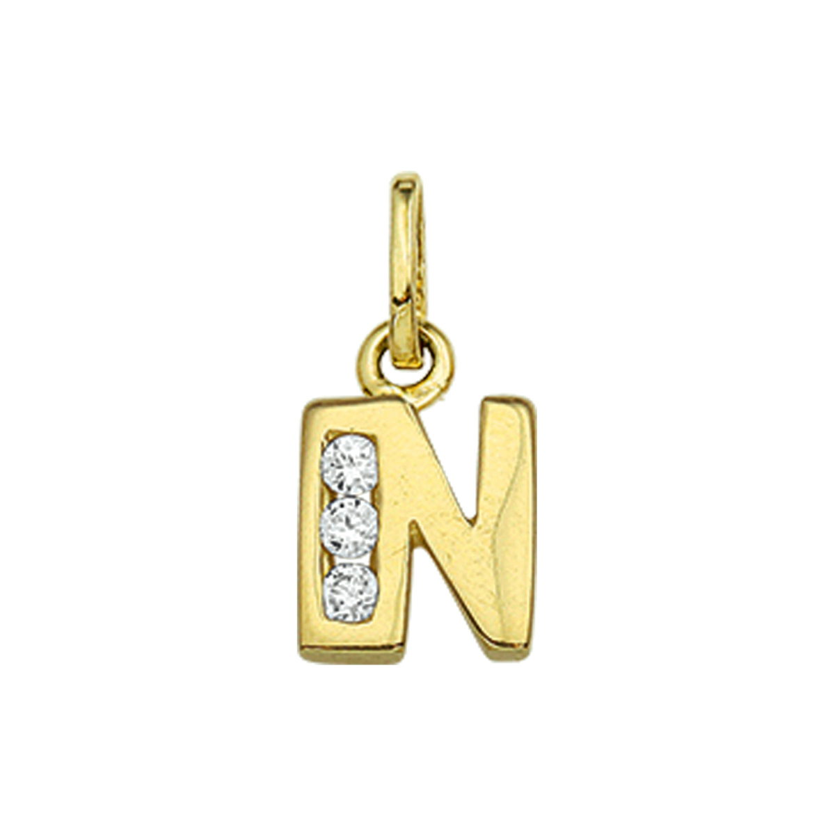 Geelgouden letter hanger met zirkonia. N