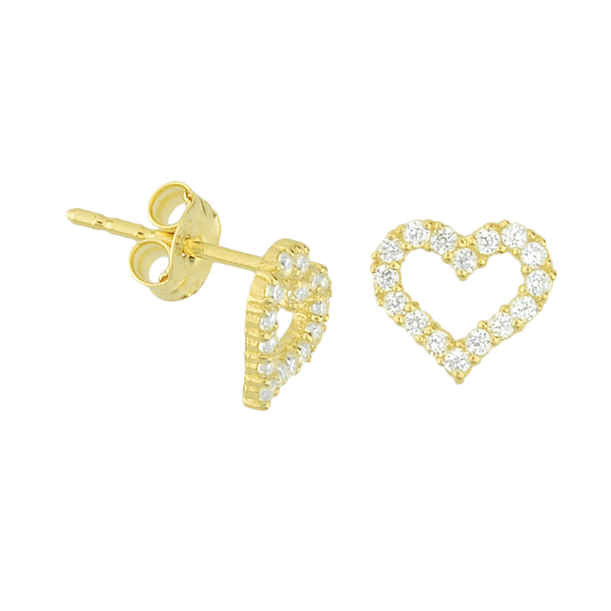 gouden oorstekers, open hart+zirconias