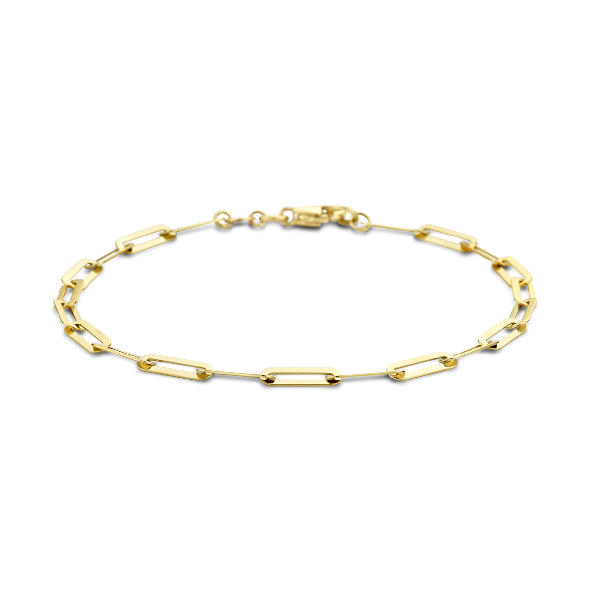 14k Geelgouden armband met een schakelbreedte van 3.2mm en een draaglengte van 19cm. Uitgevoerd met karabijnsluiting.