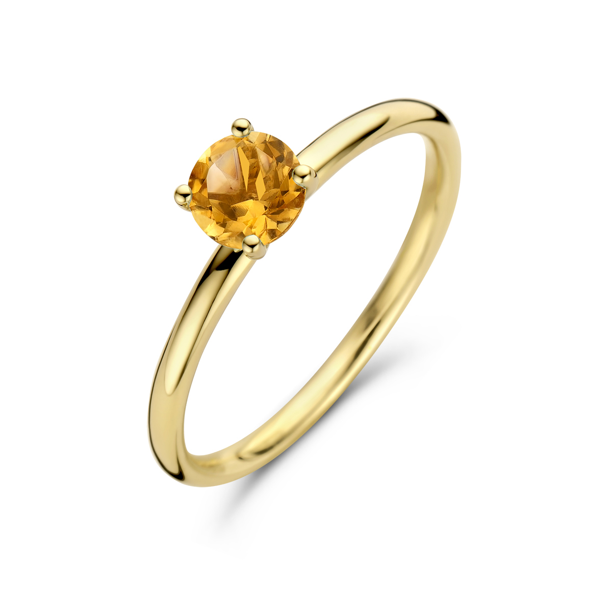 14k Geelgouden ring uitgevoerd met citrien. De ring heeft een breedte van 5mm.