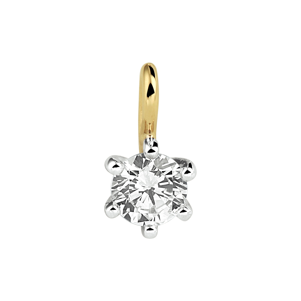 14k Bicolor geel- en witgouden hanger uitgevoerd met een schitterende zirkonia. De hanger heeft een afmeting van 9x5mm.