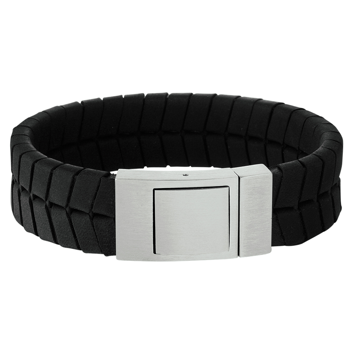 Edelstaal en leren heren armband met een lengte van 21cm en 18mm breed in de kleur zwart.