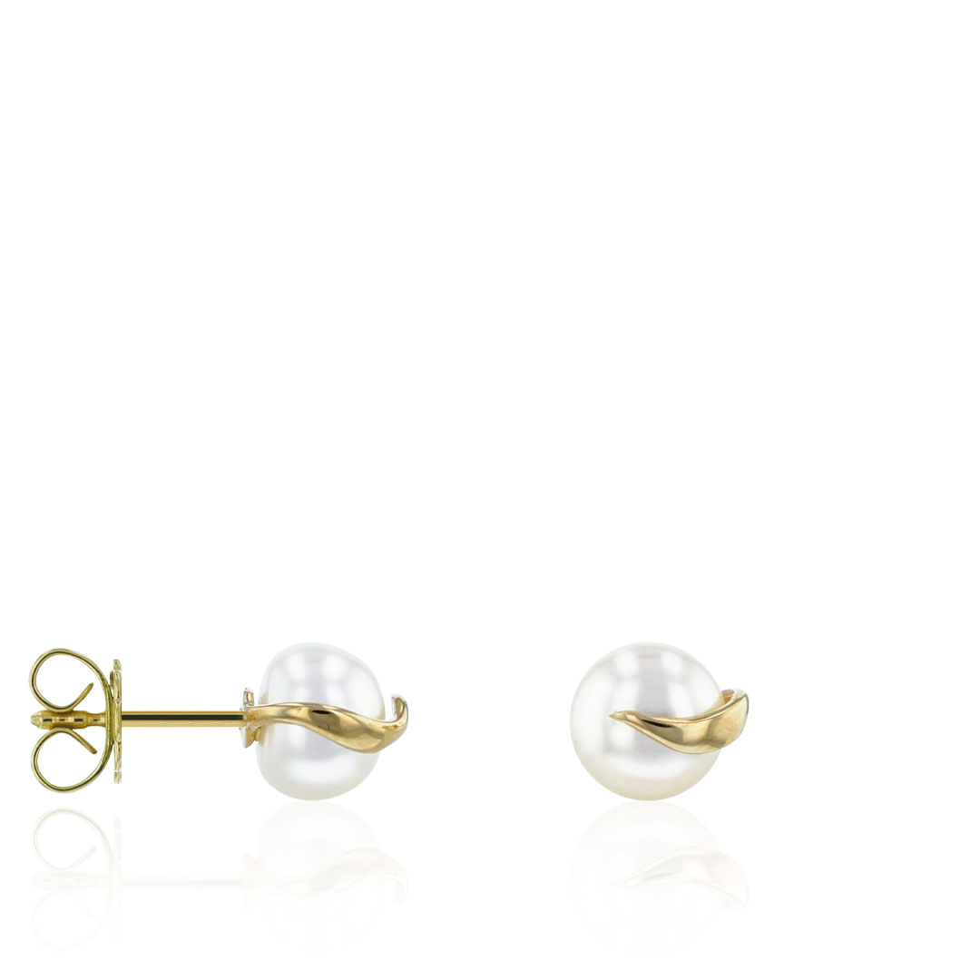 Huiscollectie - 14kt geelgouden zoetwater parel oorknop, bouton wit 6.5/7mm - 311.0101