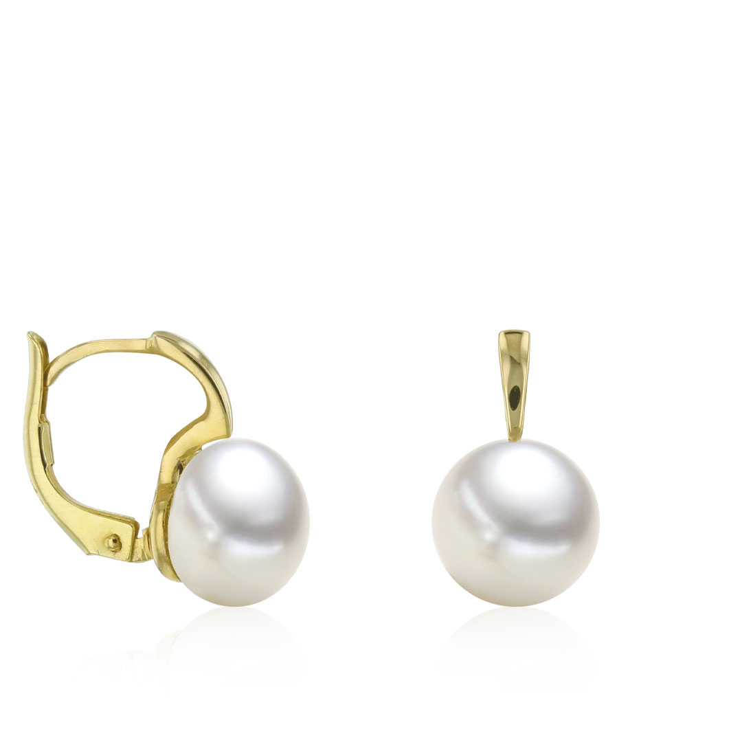 Huiscollectie - 14kt geelgouden zoetwaterparel oorhaken, bouton wit 7.5/8mm
