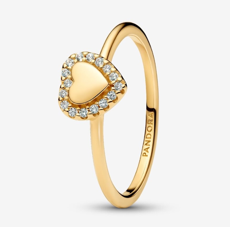 Engravable heart 14k gold-plated ring with clear cubic zirconia 