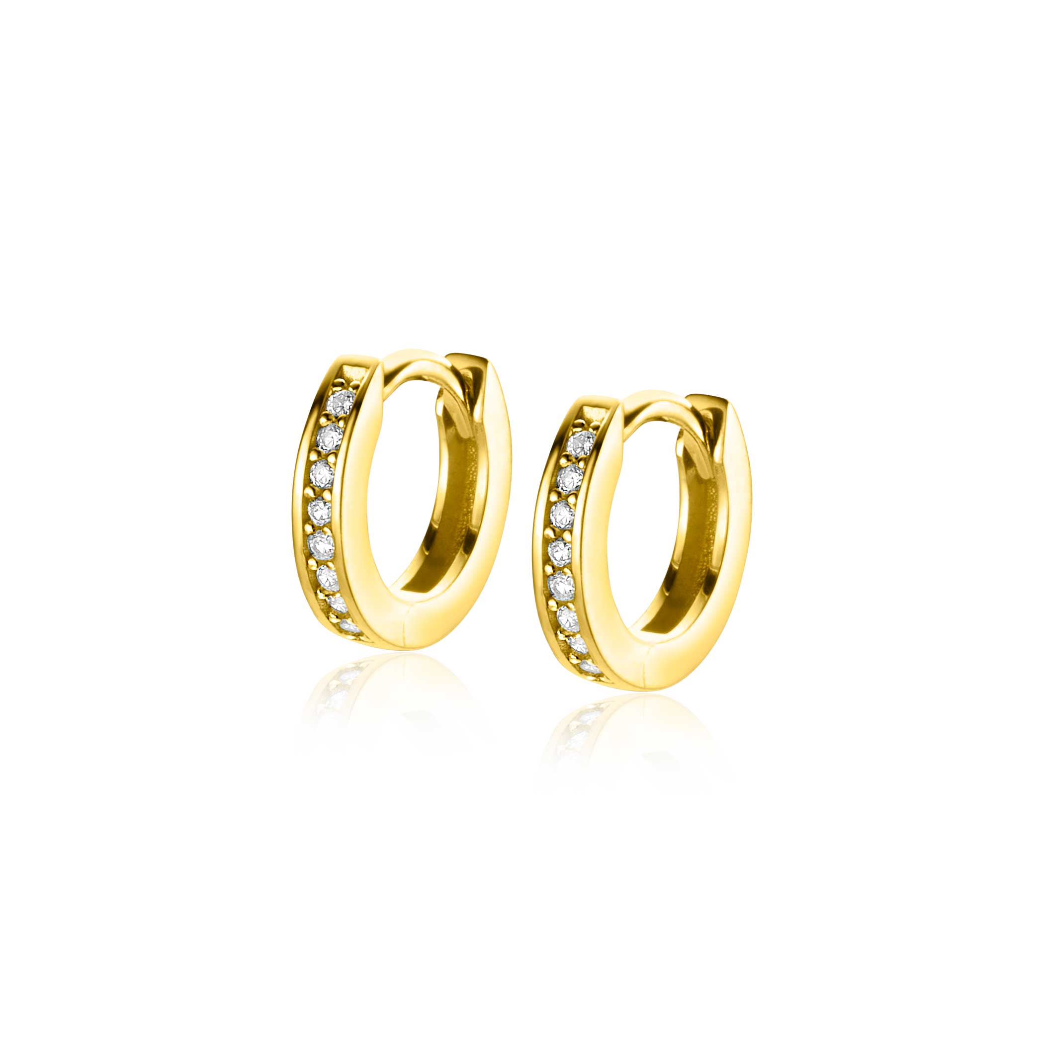 ZINZI Gold 14 karaat gouden oorringen 11mm, bezet met witte zirconia's in railzetting. Met luxe scharniersluiting. Grootte 11mm met een 2,1mm brede vierkante buis. Vervaardigd van geheel 14 karaat goud (585).
