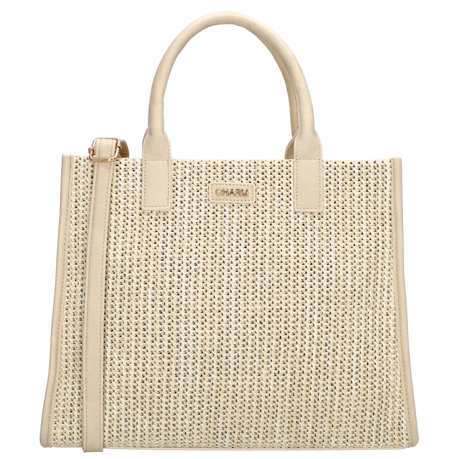 Deze handtas van Charm London is de perfecte dagelijkse tas dankzij de ruime indeling. Binnenin heeft de tas een telefoonvak en een ritsvak voor kleine essentials, plus een ritsvak aan de achterkant voor snelle toegang. Door de meegeleverde verstelbare en afneembare schouderband draag je de tas gemakkelijk handfree, ideaal voor het reizen met het openbaar vervoer of tijdens het winkelen.

Kenmerken:
• Verstelbare en afneembare schouderband
• Raffia-look
• Ritsvak en telefoonvak aan de binnenkant
• Volledig afsluitbaar met een rits