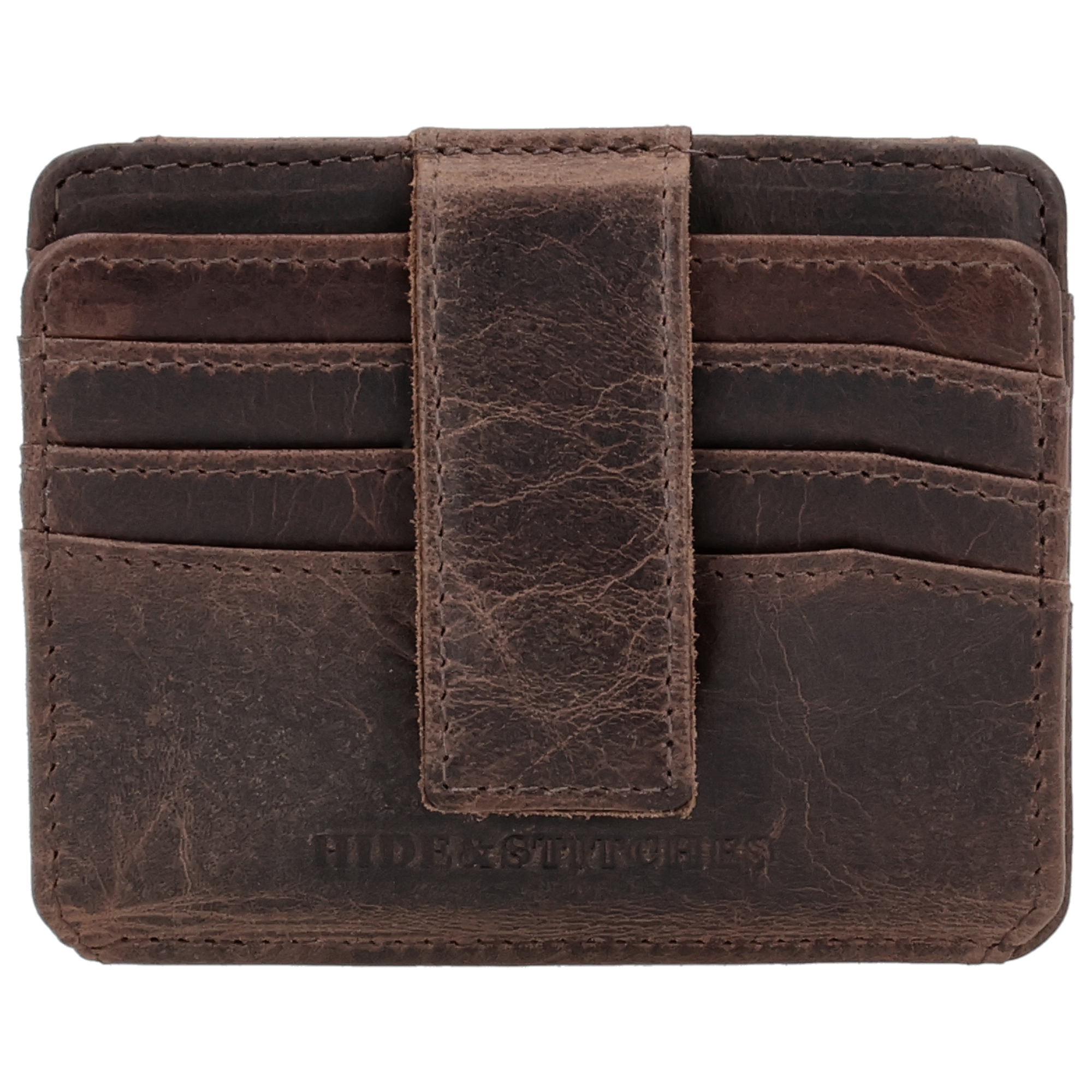 Als je op zoek bent naar een mooie portemonnee waar veel in past, dan is die van Hide & Stitches een goede keuze. Deze leren portemonnee heeft genoeg ruimte voor briefgeld, muntgeld en pasjes. Omdat hij niet te groot is, kun je hem makkelijk in verschillende tasjes stoppen.

De eigenschappen van deze creditcard etui zijn:

Ruimte voor minimaal 7 pasjes
Extra vak met drukknoopsluiting