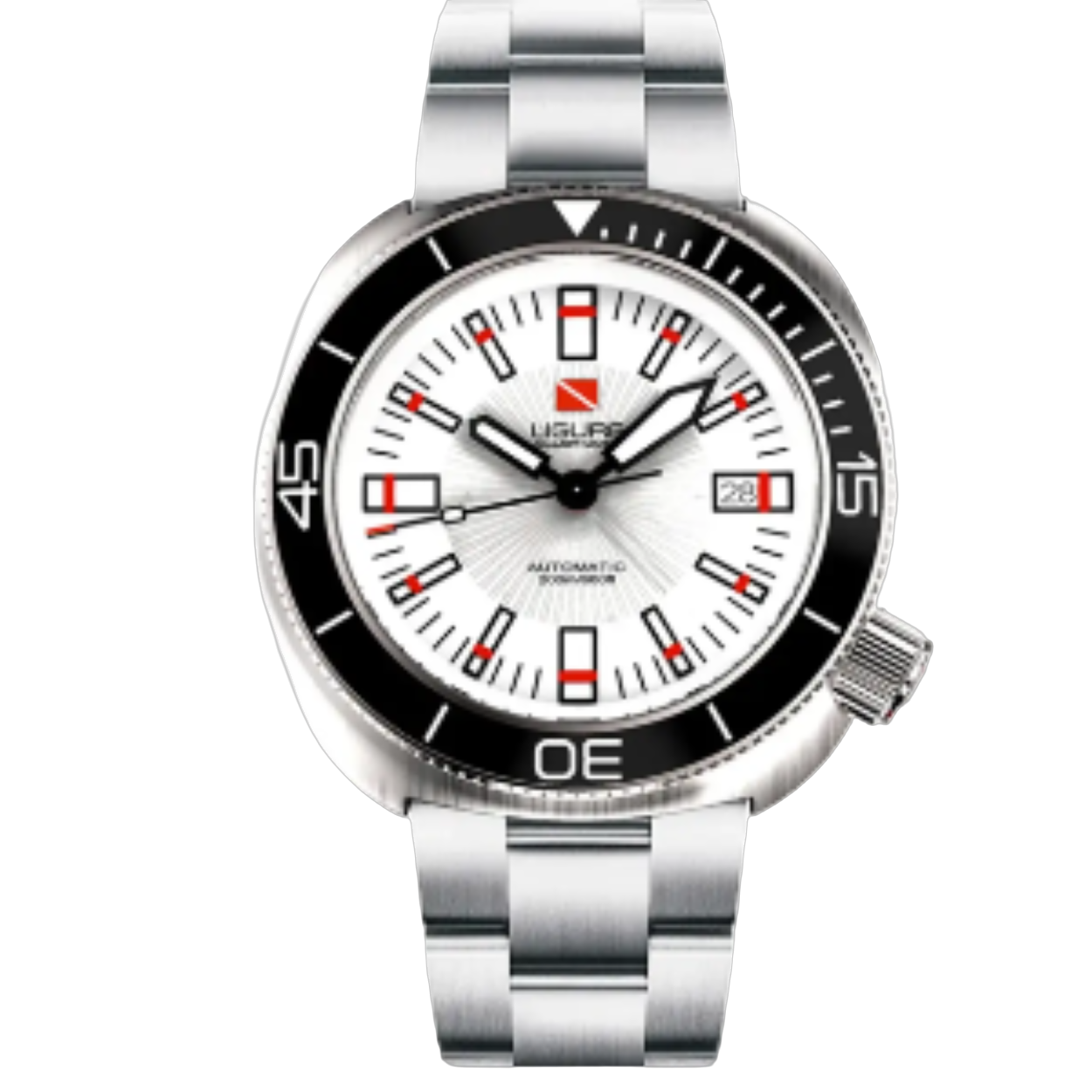 Dit Ligure horloge heeft een Roestvrijstaal kast met een diameter van 41 mm en is voorzien van een metalen band. In de kast bevindt zich een Sellita kwaliteitsuurwerk en is afgewerkt met Saffierglas.
