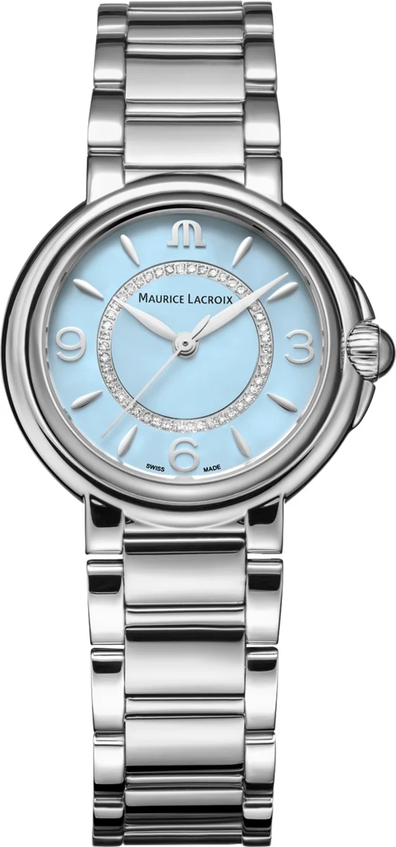MAURICE LA CROIX FIABA SPECIAL EDITION 32 MM 46 DIAMONDS FA1104-SS002-E20-1 heeft een elegante zilverkleurige, roestvrijstalen kast en band. De blauwe wijzerplaat met echte diamanten en datumfunctie straalt luxe uit. Perfect voor formele gelegenheden of zakelijke bijeenkomsten dankzij zijn verfijnde uitstraling. Draag het om je pols om elke look moeiteloos te verheffen.