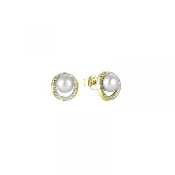 MY iMenso Zilver Vergulde Oorstekers met Parel en Zirkonia