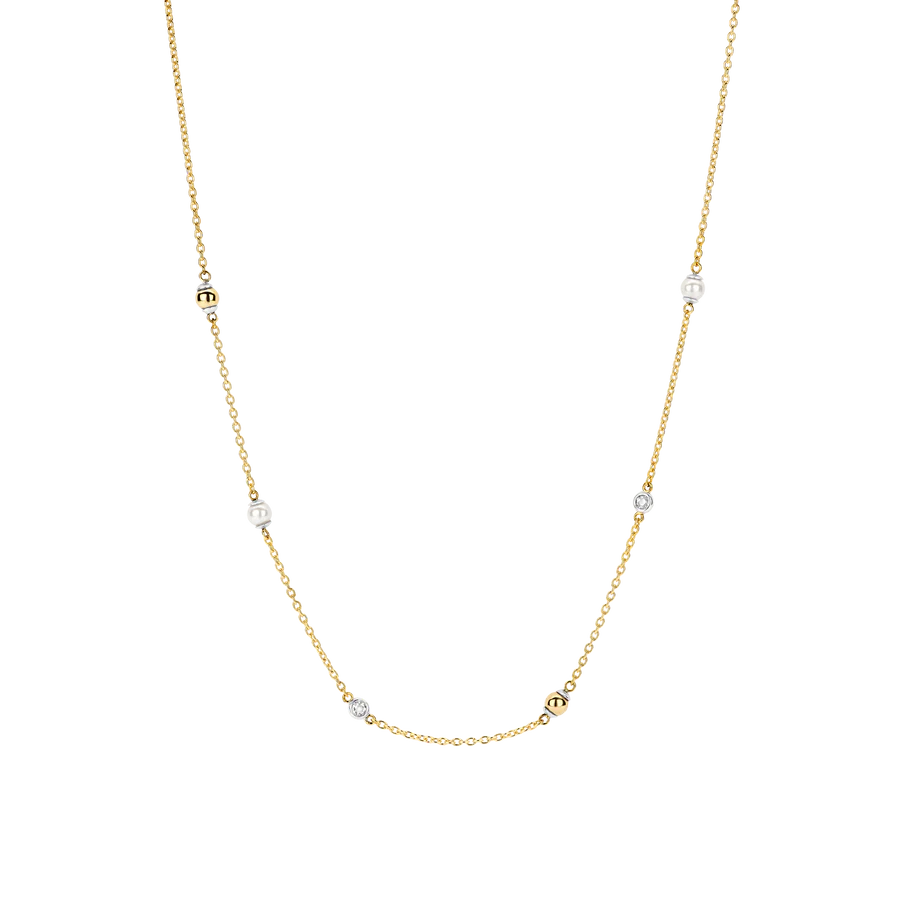 De TI SENTO ketting 34097ZY is een delicate compositie van moderne luxe, geïnspireerd door de gouden warmte van de zomer. Gemaakt van hoogwaardig 925 sterling zilver, is de vergulde ketting versierd met glanzende witte parels, gepolijste kralen en bezel gezette cubic zirconia stenen. Elk element weerspiegelt de stralende zon, waardoor een verfijnde maar moeiteloze gloed ontstaat. Ontworpen voor elegante gelaagdheid of een subtiele look, vangt deze ketting de essentie van zonovergoten dagen en sterren verlichte nachten, waardoor het een perfecte metgezel is voor elke zomeroutfit. Nikkelvrij en hypoallergeen, het zorgt voor luxueus comfort bij elk draagmoment. Laat deze goudkleurige schoonheid je look verlichten met tijdloze verfijning en moeiteloze elegantie.