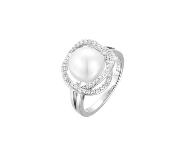 Zilveren ring parel met zirkonia