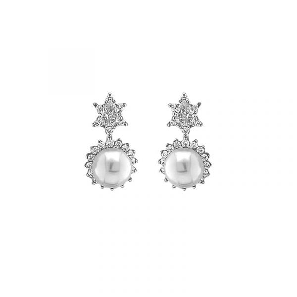 Zilveren oorstekers parel ster zirkonia  70568002