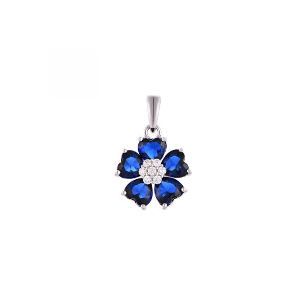 Zilveren bloem met blauw en wit zirkonia 70501401