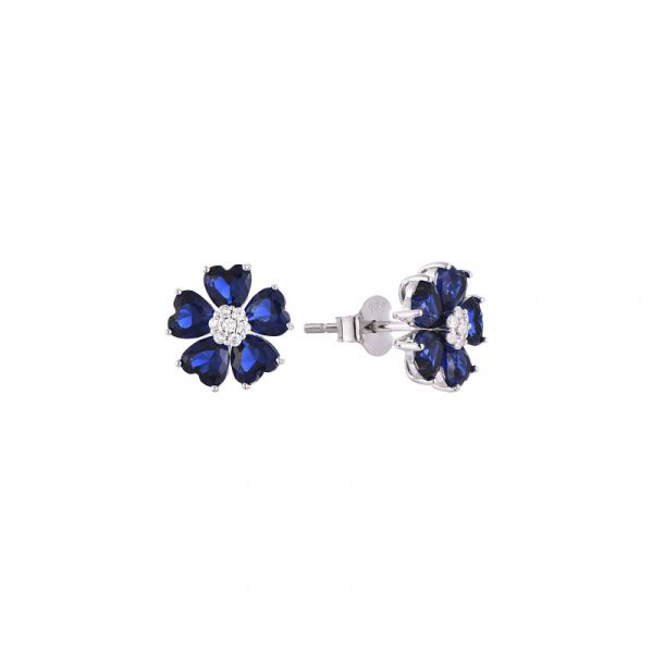Zilveren oorstekers bloem wit blauw zirkonia 70501402