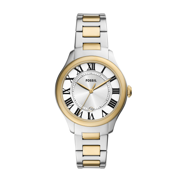 Fossil Quartz dames pols horloge bicolor staal met stalen band uit de collectie Gilmore.