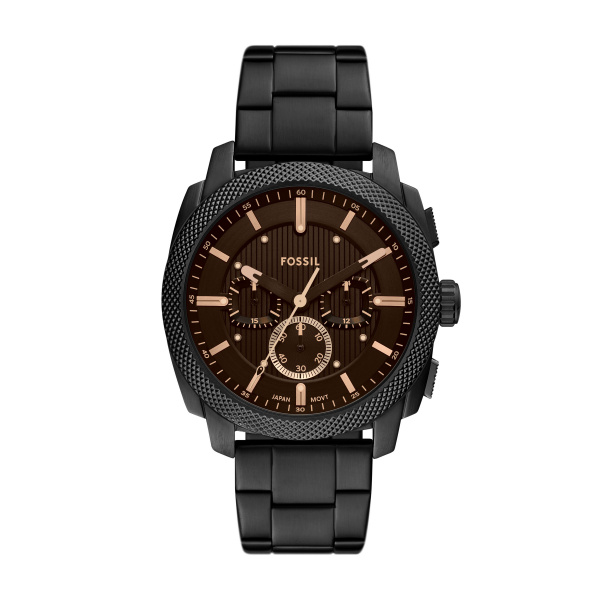 Fossil Quartz heren pols horloge staal met stalen band uit de Machine collectie. 5 ATM waterdicht.