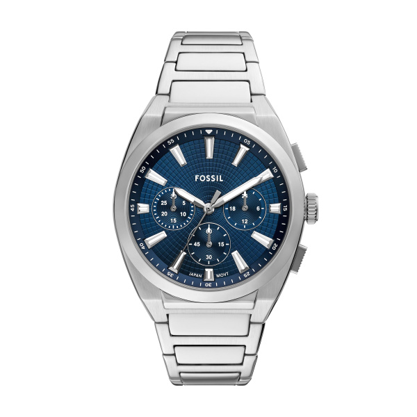 Fossil Quartz heren pols horloge staal met stalen band uit de collectie Everett.