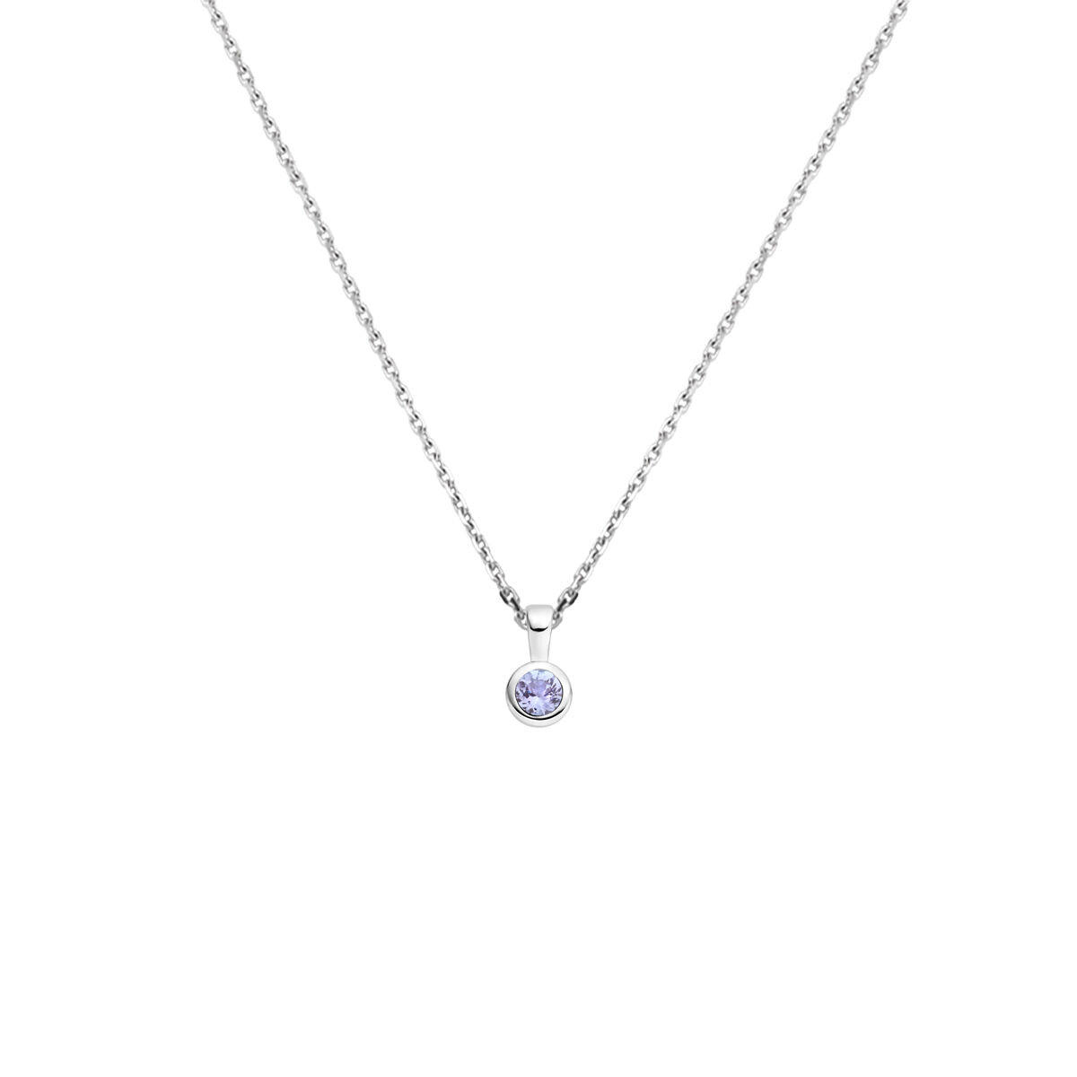 Gerhodineerd 925 zilveren collier met een geboortesteen hanger. Het collier heeft een draaglengte van 41cm en een extensie van 4cm. De schakelbreedte is 1.1mm. Uitgevoerd met een karabijn sluiting.