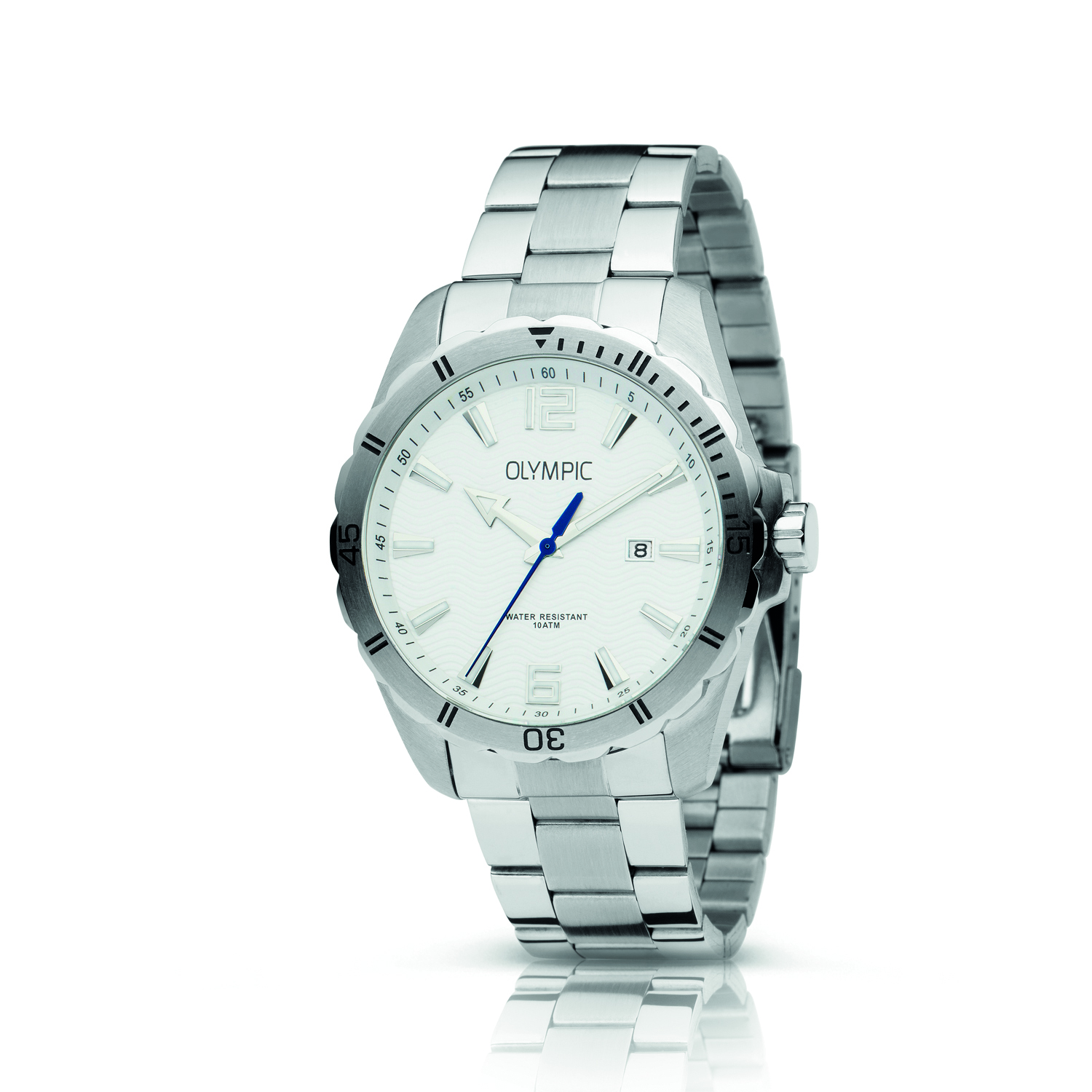 Olympic OL72HSS248 PIETER - Horloge - Staal - Wit
Dit unieke Olympic horloge met artikelnummer: OL72HSS248 is een sportief herenhorloge. De zilverkleurige stalen kast heeft een tachymeter op de bezel en een witte bewerkte wijzerplaat met datum. De uurs-aanduiding is opvallend door de lumibrite strepen, cijfers en wijzers. Aan het horloge zit een zilverkleurige schakelband met vouwsluiting. Het horloge heeft een mineraalglas, een afmeting van 43mm en is 10 ATM.

Waterdichtheid 10 ATM
Dit horloge is bestand tegen water bij het zwemmen en douchen. Dit horloge is niet bestand tegen (grote) waterdruk dus je kunt er niet mee duiken.

Het merk:
Het Nederlandse horlogemerk Olympic levert stoere chronografen, slimline series, digitale uurwerken en elegante dameshorloges. De prijs-kwaliteitverhouding staat bij Olympic hoog in het vaandel met prijzen die uiteenlopen van € 34,95 tot en met € 139,00.

100% Nederlands ontwerp, waterdicht en standaard 3 jaar fabrieksgarantie.

Specificaties:
- Zilverkleurige horlogekast
- Witte wijzerplaat
- Zilverkleurige schakelband
- 10 ATM (Regen- & spatwaterdicht)
- Standaard 3 jaar fabrieksgarantie
- Mineraalglas