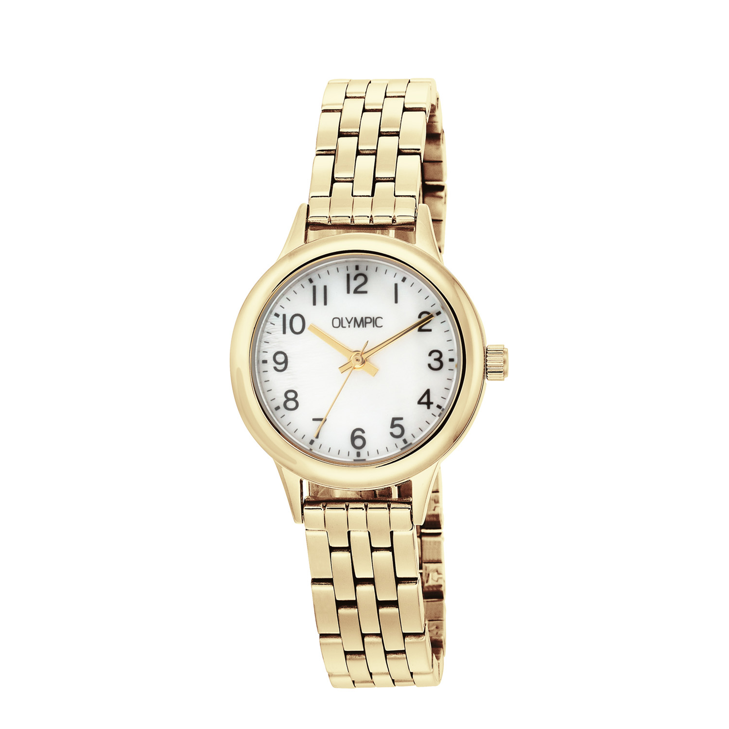 Olympic OL80DDD001 Yara Horloge Staal 28mm 
Dit unieke Olympic horloge met artikelnummer: OL80DDD001 is een dameshorloge met een chique uitstraling. Het horloge heeft een ronde goudkleurige stalen kast met een parelmoer wijzerplaat met cijfers. Aan de kast zit een stalen fijne goudkleurige schakelband met vouwsluiting. Het horloge heeft een mineraalglas, een doorsnee van 28mm en is 5ATM.

Het merk:
Het Nederlandse horlogemerk Olympic levert stoere chronografen, slimline series, digitale uurwerken en elegante dameshorloges. De prijs-kwaliteitverhouding staat bij Olympic hoog in het vaandel met prijzen die uiteenlopen van € 34,95 tot en met € 159,00.

100% Nederlands ontwerp, waterdicht en standaard 3 jaar fabrieksgarantie.

Specificaties:
- Ronde kast Ø 28mm
- Stalen horlogekast
- Parelmoer wijzerplaat
- Stalen schakelband
- 5ATM 
- Standaard 3 jaar fabrieksgarantie
- Mineraalglas