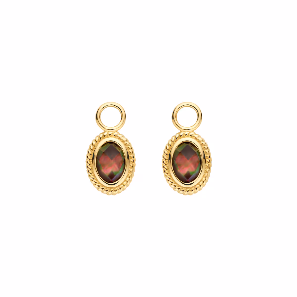 gouden Blush creoolhangers, ovaal grijs doublet