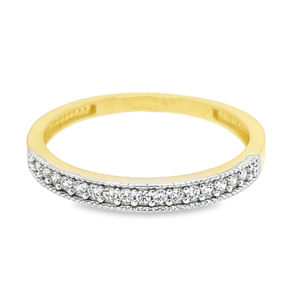 Geelgouden rij ring met zirkonia stenen