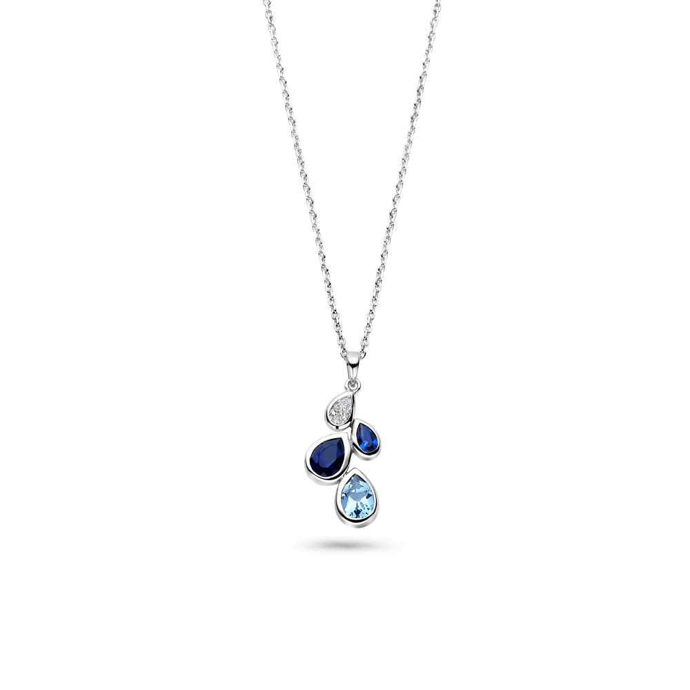 Zilveren collier met hanger, blauwe zirkonia