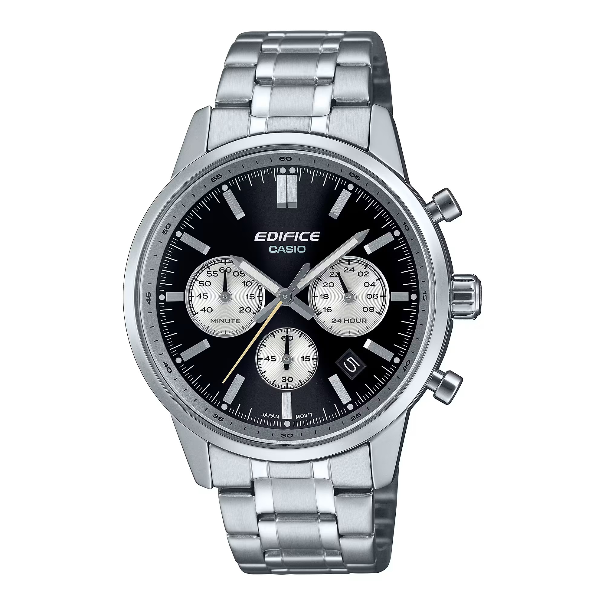 De EDIFICE chronograaf is geïnspireerd op de bolle glazen meters van de klassieke sportwagen.

De tweekleurige wijzerplaat heeft contrasterende kleuren voor de hoofd- en tussen wijzerplaten en doet denken aan het instrumentenpaneel van een klassieke sportwagen. 

Details zoals het bolle, gewelfde horlogeglas, de roestvrijstalen kast met smalle lunette en de drukknoppen ronden het ontwerp af met aloude stijl