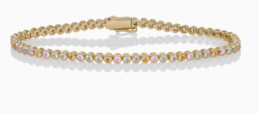 Zilveren vergulde tennisarmband ronde zirkonia multicolor Sparkling jewels