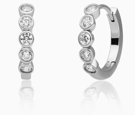Sparkling Jewels - Zilveren klapcreolen bezet met zirconia's, Tube Huggies - EAS35