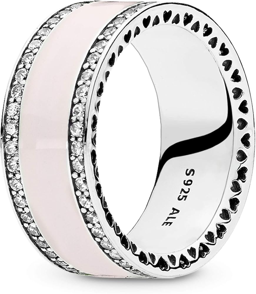 Pandora - Licht roze ring met opengewerkte hartjes aan zijkant