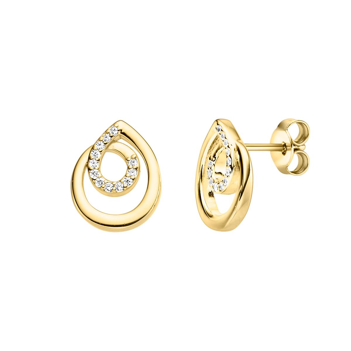 Prachtige chique goudkleurige oorknoppen. De oorknoppen zijn versierd met zirkonia en vervaardigd uit 925 zilver.

Breidt deze set uit met het bijpassende collier.