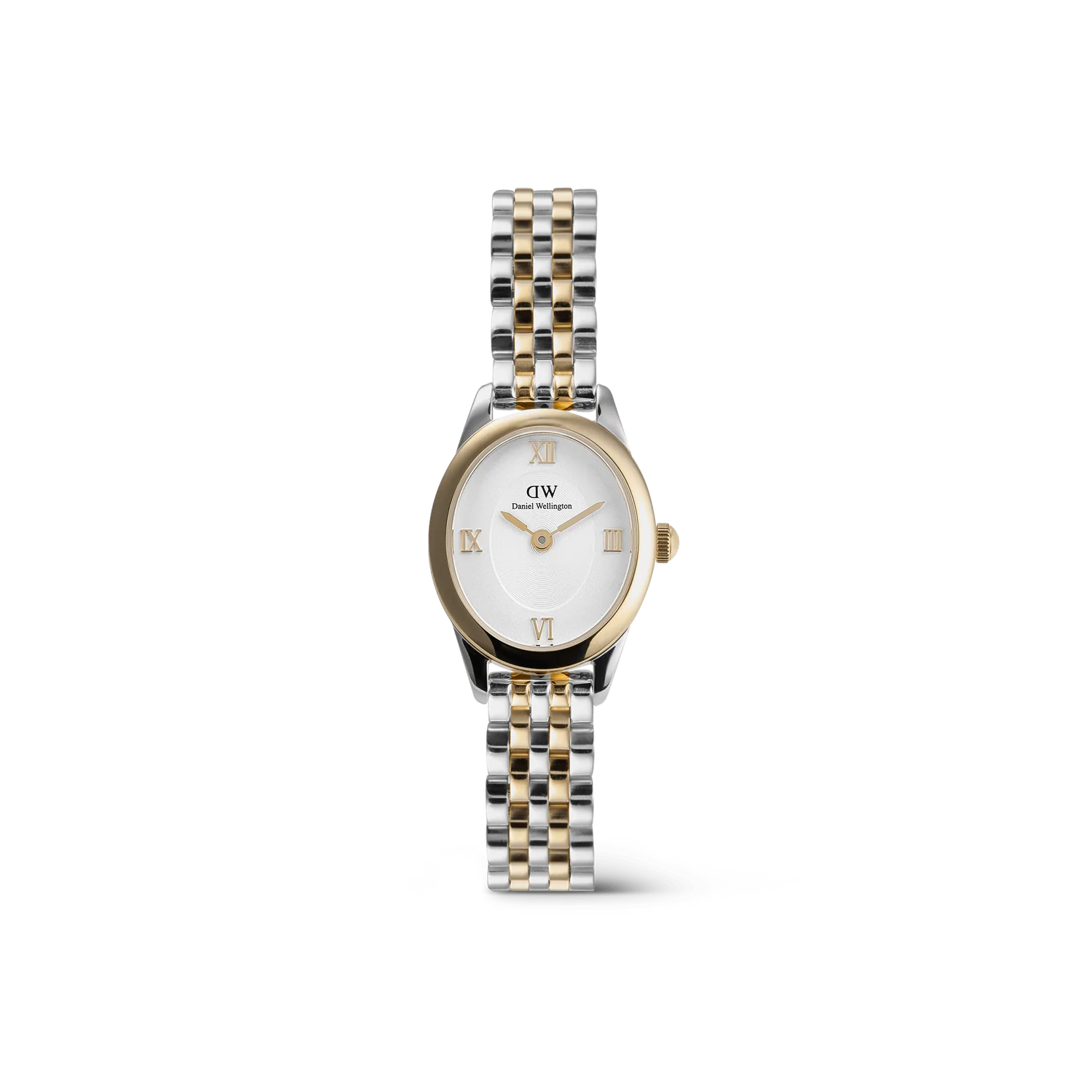 De Daniel Wellington Horloge Ophelia Oval Mini Silver-Gold, modelnummer DW00100811, is een stijlvolle damespolshorloge. Kenmerken: 25mm kast, ovaal gevormd, goud-zilver gekleurd, nikkelvrij roestvrij staal, mineraalglas, witte wijzerplaat met Romeinse index, quartz uurwerk, waterbestendig tot 3 ATM. Ideaal voor dagelijks gebruik en speciale gelegenheden. Combineer met bijpassende sieraden voor een elegante look.