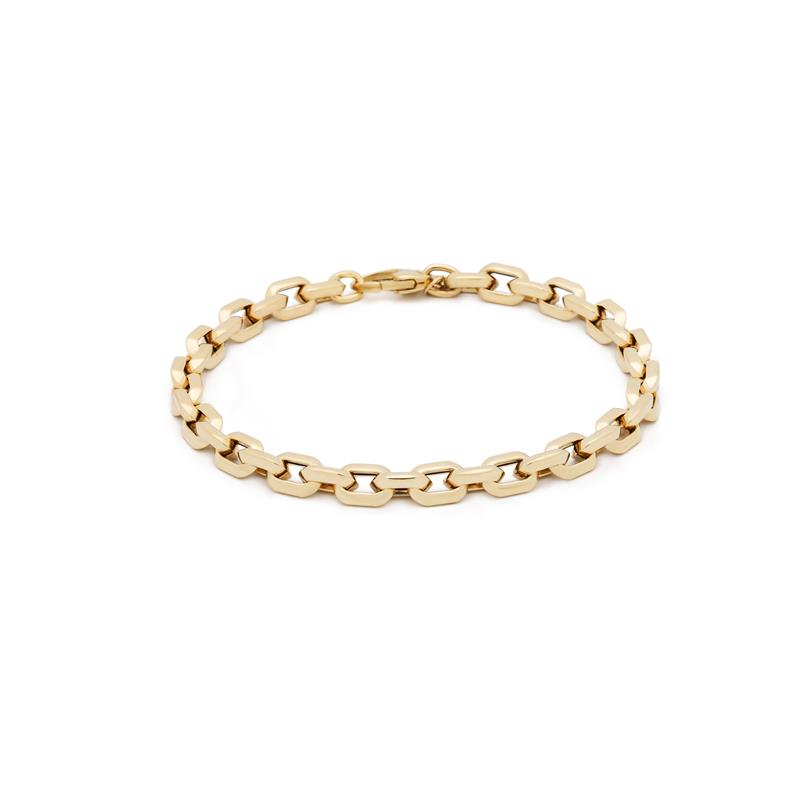 14k geelgouden armband in anker schakel. De armband is voorzien van een karabijnsluiting