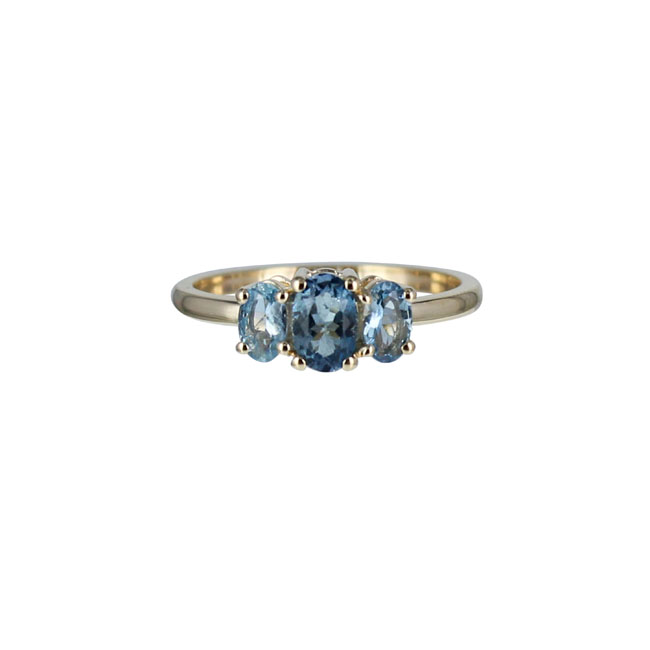 14kt gouden ring met 3x teal kyaniet