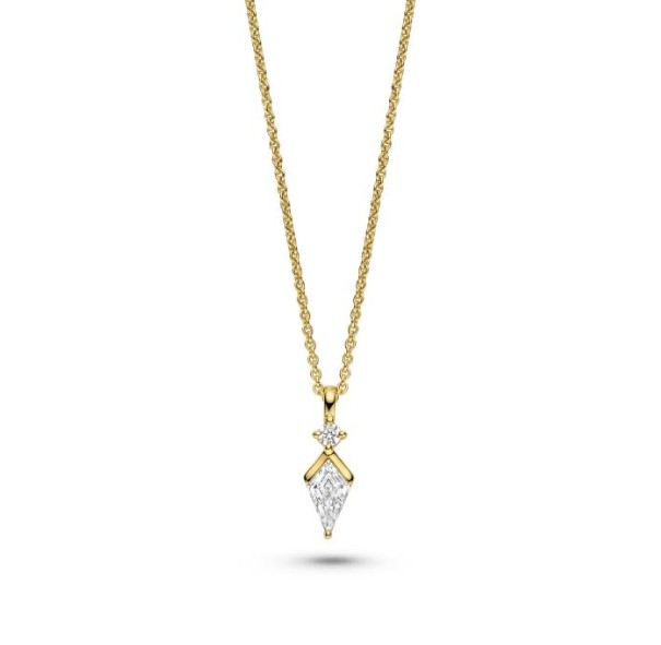 FJF zilver verguld collier met zirkonia. Het collier is voorzien van een vergulde laag en bezet met een Swarovski zirkonia
