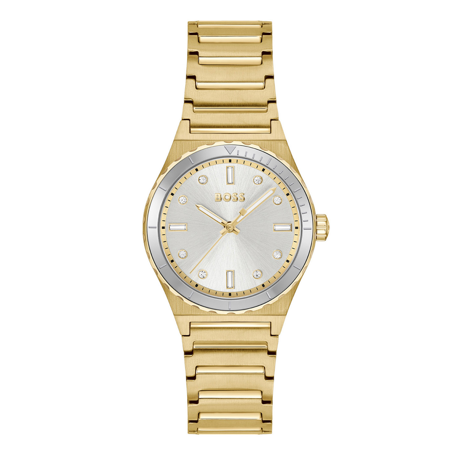 BOSS is voor degenen die een zelfbepaald leven leiden met stijl, passie en doel.

BOSS HB1502789 CANDOR SPORT Dameshorloge 32mm
Dit BOSS horloge uit de CANDOR SPORT serie met artikelnr: HB1502789 heeft een chique uitstraling. Zeer geschikt voor de moderne stijlvolle vrouw van nu. Het dameshorloge valt op door zijn stalen goudkleurige horlogekast met een zilverkleurige aluminium bezel en een zilverwitte sunray wijzerplaat met ronde en baquet kristallen als uursaanduiding. De fijne wijzers hebben een lumibrite accent. Aan de kast zit een stalen strak ogende goudkleurige schakelband met een vouwsluiting. Het horloge heeft een doorsnee van 32mm een mineraalglas en is 3ATM. 

HET MERK:
HUGO BOSS is afgestemd op levensstijlen waar het gaat om kwaliteit en precisie. Het wereldwijde fashionlabel is verdeeld in twee merken: BOSS en HUGO. Het merk BOSS biedt geavanceerde, moderne horloges gericht op kwaliteit en design om een onberispelijke look te creëren – of het nu zakelijk, casual of sportief is. De horloge collectie van BOSS is perfect afgestemd op levensstijlen waar het gaat om kwaliteit en precisie. BOSS is op maat gemaakt in een onberispelijke stijl.

Blijf stijlvol bij de tijd. Voor de BOSS-vrouw is stijl het handelsmerk en draait alles om
details. Breng uw look naar een hoger niveau met onze nieuwe en kenmerkende horlogecollectie.

SPECIFICATIES:
- Mineraalglas
- Ronde kastvorm, Ø 32mm
- Stalen goudkleurige horlogekast
- Zilverwitte wijzerplaat
- Stalen goudkleurige schakelband
- 3ATM