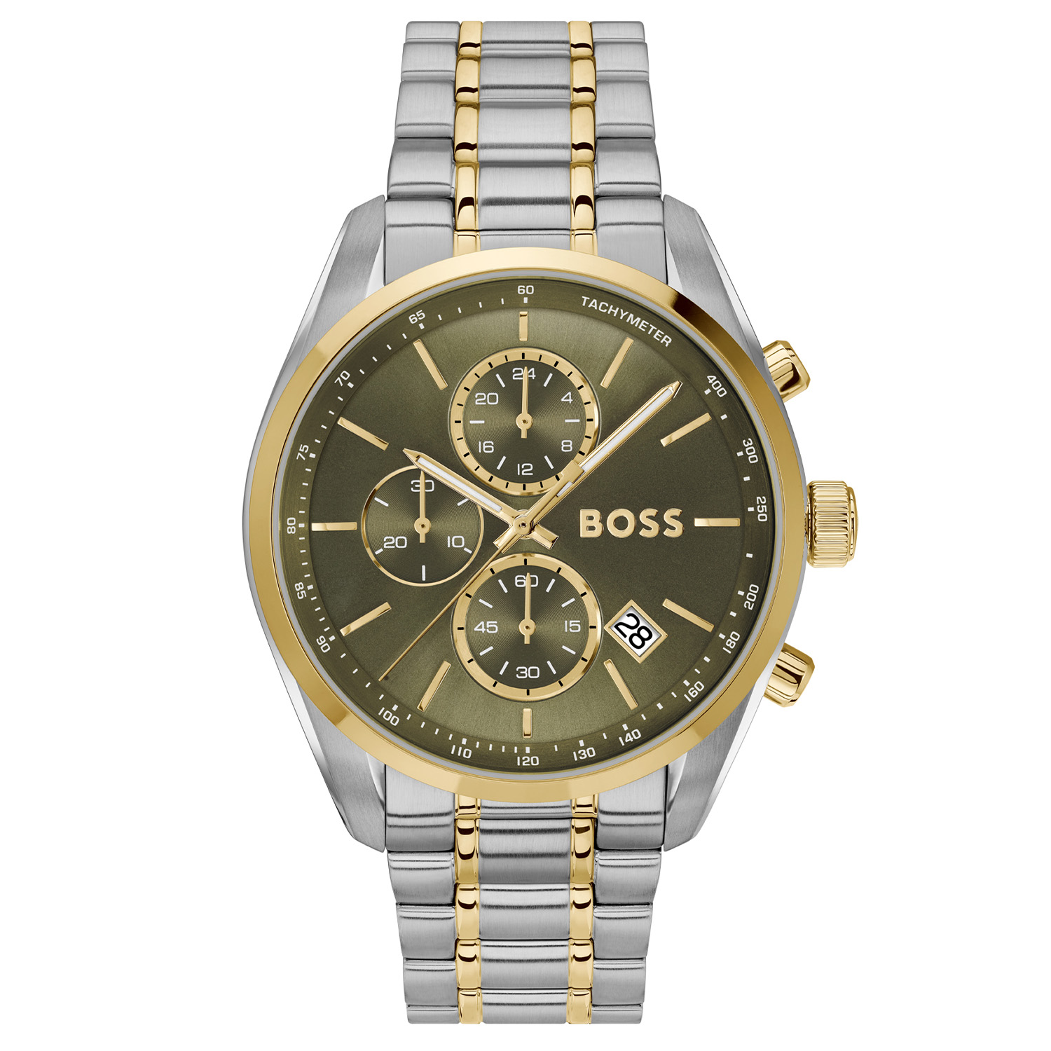 BOSS is voor degenen die een zelfbepaald leven leiden met stijl, passie en doel.

BOSS HB1514227 GRAND PRIX Herenhorloge 44mm
Dit BOSS horloge uit de GRAND PRIX serie met artikelnr: HB1514227 heeft een luxe uitstraling. Zeer geschikt voor de moderne stijlvolle man van nu. Het herenhorloge valt op door zijn stalen horlogekast met een gladde goudkleurige bezel en een olijfgroene sunray wijzerplaat met een chronograaf en een datum. De goudkleurige wijzers hebben een fijn lumibrite accent. Aan de kast zit een stalen bicolor schakelband met een vouwsluiting. Het horloge heeft een doorsnee van 44mm een mineraalglas en is 5ATM. 

HET MERK:
HUGO BOSS is afgestemd op levensstijlen waar het gaat om kwaliteit en precisie. Het wereldwijde fashionlabel is verdeeld in twee merken: BOSS en HUGO. Het merk BOSS biedt geavanceerde, moderne horloges gericht op kwaliteit en design om een onberispelijke look te creëren – of het nu zakelijk, casual of sportief is. De horloge collectie van BOSS is perfect afgestemd op levensstijlen waar het gaat om kwaliteit en precisie. BOSS is op maat gemaakt in een onberispelijke stijl.

Blijf stijlvol bij de tijd. Voor de BOSS-vrouw is stijl het handelsmerk en draait alles om
details. Breng uw look naar een hoger niveau met onze nieuwe en kenmerkende horlogecollectie.

SPECIFICATIES:
- Mineraalglas
- Ronde kastvorm, Ø 44mm
- Stalen horlogekast
- Groene wijzerplaat
- Stalen bicolor schakelband
- 5ATM