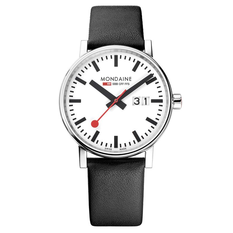 Mondaine - MSE.40210.LB - Evo2
Dit design herenhorloge uit de Mondaine Evo2 serie is een stijlvol horloge met datumaanduiding uit de eerste ‘Official Swiss Railway Watch’ serie. Het horloge heeft krasvast saffierglas en een glanzende licht gebolde horlogekast met een kastdiameter van 40 mm. De band van het horloge is van leer. 

HET MERK 
The Official Swiss Railway Watch. Gebaseerd op de officiële stationsklok van de Zwitserse spoorwegen, is 30 jaar geleden de horlogelijn onder het merk Mondaine opgezet. Zwitserse kwaliteitsuurwerken, net zo punctueel als de Zwitserse treinen. 
Een echte design klassieker met een unieke wijzerplaat en de wereldberoemde rode secondewijzer met bolletje. Herkenbaar uit duizenden.

SPECIFICATIES
- Duidelijke datumaanduiding
- Krasvast saffierglas
- Licht gebolde kastvorm, Ø 40 mm
- Glanzende stalen horlogekast
- Witte wijzerplaat van de originele stationsklok
- Zwart lederen horlogeband met glanzende stalen gesp
- Swiss Made