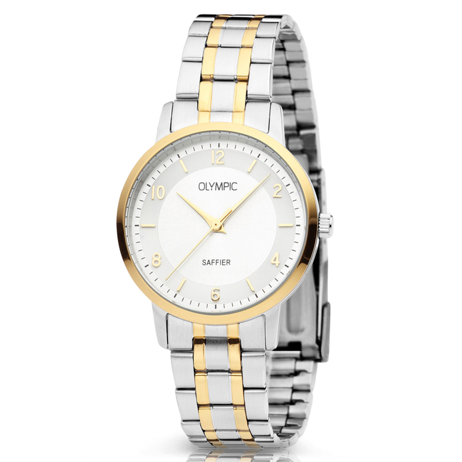 Olympic OL26DSS139B EMMA Horloge - Staal - Bi-color - 29mm 
Dit unieke Olympic horloge met artikelnummer: OL26DSS139B is een stijlvol dameshorloge en heeft een klassiek sportieve uitstraling. De stalen kast heeft een goudkleurige bezel en een zilverkleurige wijzerplaat met wisselend goudkleurige arabische cijfers en streepjes als uurs- aanduiding. Aan het horloge zit een stalen bi-color schakelband met vouwsluiting. Het horloge heeft een saffierglas, een doorsnee van 29mm en is 5 ATM.

Waterdichtheid 5 ATM
Dit horloge is bestand tegen water bij het zwemmen en douchen. Dit horloge is niet bestand tegen (grote) waterdruk dus je kunt er niet mee duiken.

Het merk:
Het Nederlandse horlogemerk Olympic levert stoere chronografen, slimline series, digitale uurwerken en elegante dameshorloges. De prijs-kwaliteitverhouding staat bij Olympic hoog in het vaandel met prijzen die uiteenlopen van € 34,95 tot en met € 149,00.

100% Nederlands ontwerp, waterdicht en standaard 3 jaar fabrieksgarantie.

Specificaties:
- Ronde kast Ø 29mm
- Zilverkleurige stalen horlogekast
- Zilverkleurige wijzerplaat
- Bi-color schakelband
- 5 ATM (Regen- & spatwaterdicht)
- Standaard 3 jaar fabrieksgarantie
- Saffierglas