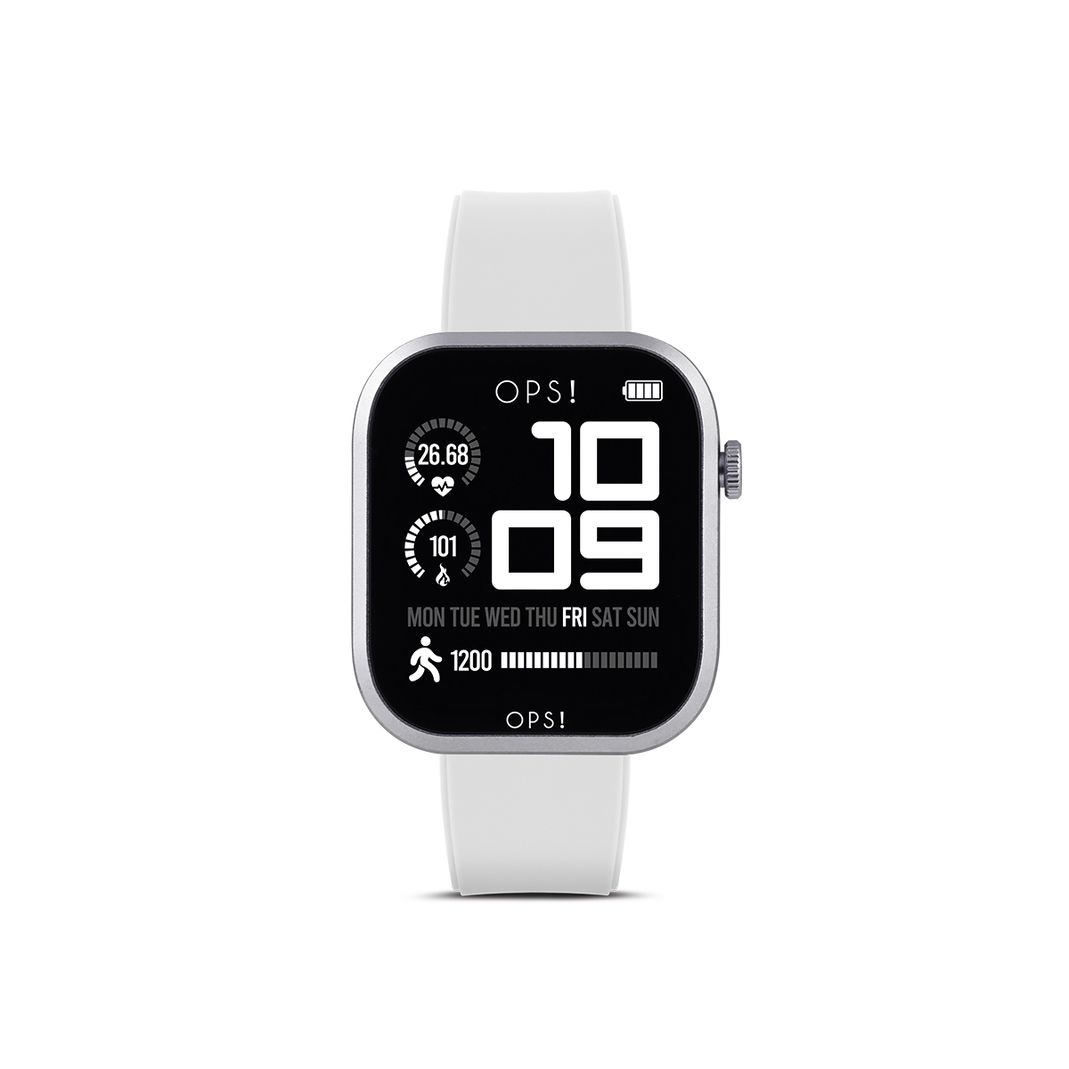 De OPS!SMART CALL PRO (modelnummer OPSSW-54) is een innovatieve polshorloge van een niet nader genoemd merk. Met een zilveren en zwarte kast van aluminium en een witte siliconen band, biedt het een datumfunctie. Draag het dagelijks om uw pols voor een stijlvolle en functionele uitstraling. Perfect voor zowel casual als zakelijke gelegenheden.