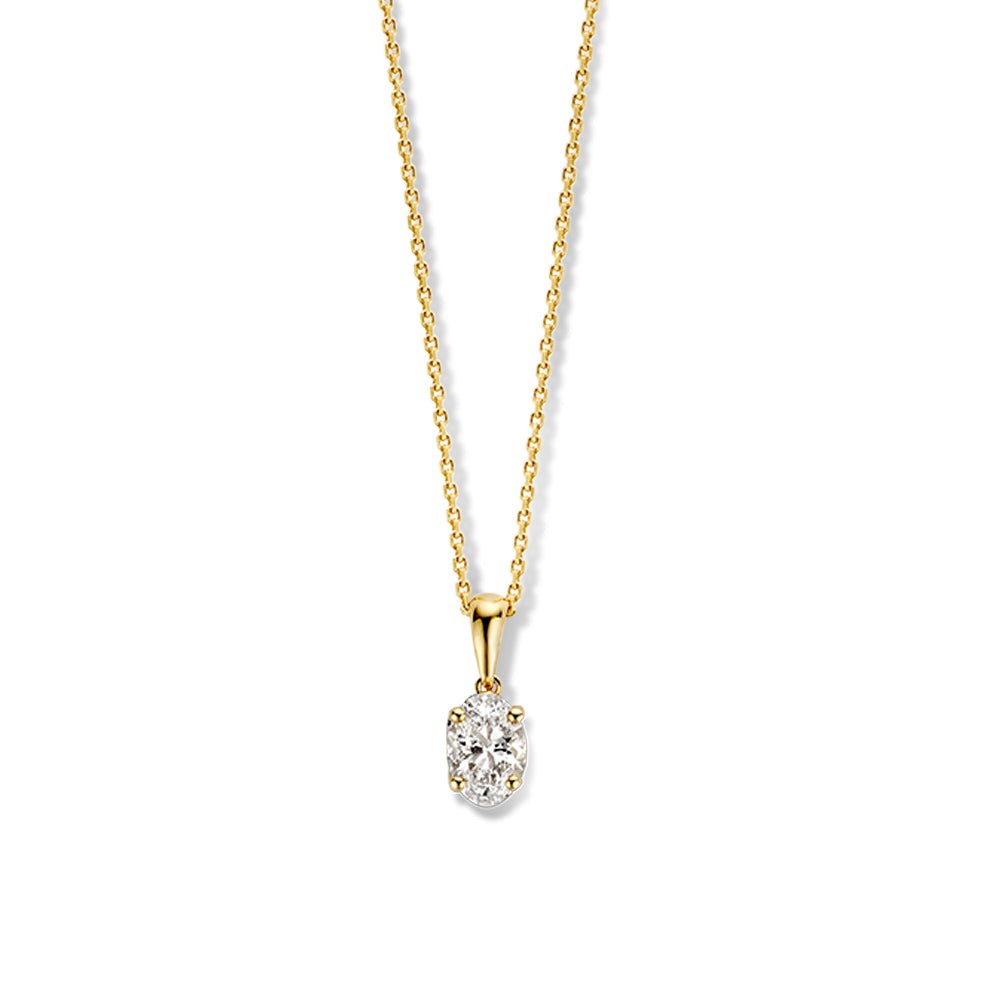 Collier Frankyheeft een diamanten hanger met een opvallend ovale vorm.Dankzij deze ovale slijpvorm straalt je diamant optimaal en lijkt hij bovendien optisch groter.Liever een ander diamantslijpsel? Ontdek dan de colliers met briljant, emeralden peerdiamanten.

Bij deze Frankyketting hangt de fonkelende diamant in gouden zetting aan een mooi en tegelijk sterke ketting met ankerschakel. De ketting heeft een lengte van 45cm, maar is verstelbaar naar 42cm.

Collier Frankyis onderdeel van een set, in onze collectie zijn bijpassende oorbellen en een ring te vinden.


