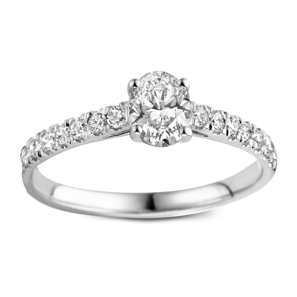 Ontdek de speelse en elegante ring Franky.Dankzij de ovaal geslepen diamant heeft deze solitair ring een opvallende uitstraling.Ovale diamanten schitteren optimaal en ogen bovendien groter. De diamanten in de band van de ring, maken deze royal versie nog eens extra vrolijk. Kies zelf de gewenste steengrootte van jouw diamant. De stijlvolle Frankyring is in verschillende maten en goudkleuren beschikbaar.

Ring Franky Royal is onderdeel van een serie, in onze collectie zijn bijpassende oorbellen en een kettingte vinden. Dankzij de verhoogde zetting en verfijnde scheen is dezesolitair perfect te combineren met een gouden trouwring of bijvoorbeeld onze diamanten eternity ringMillie.
