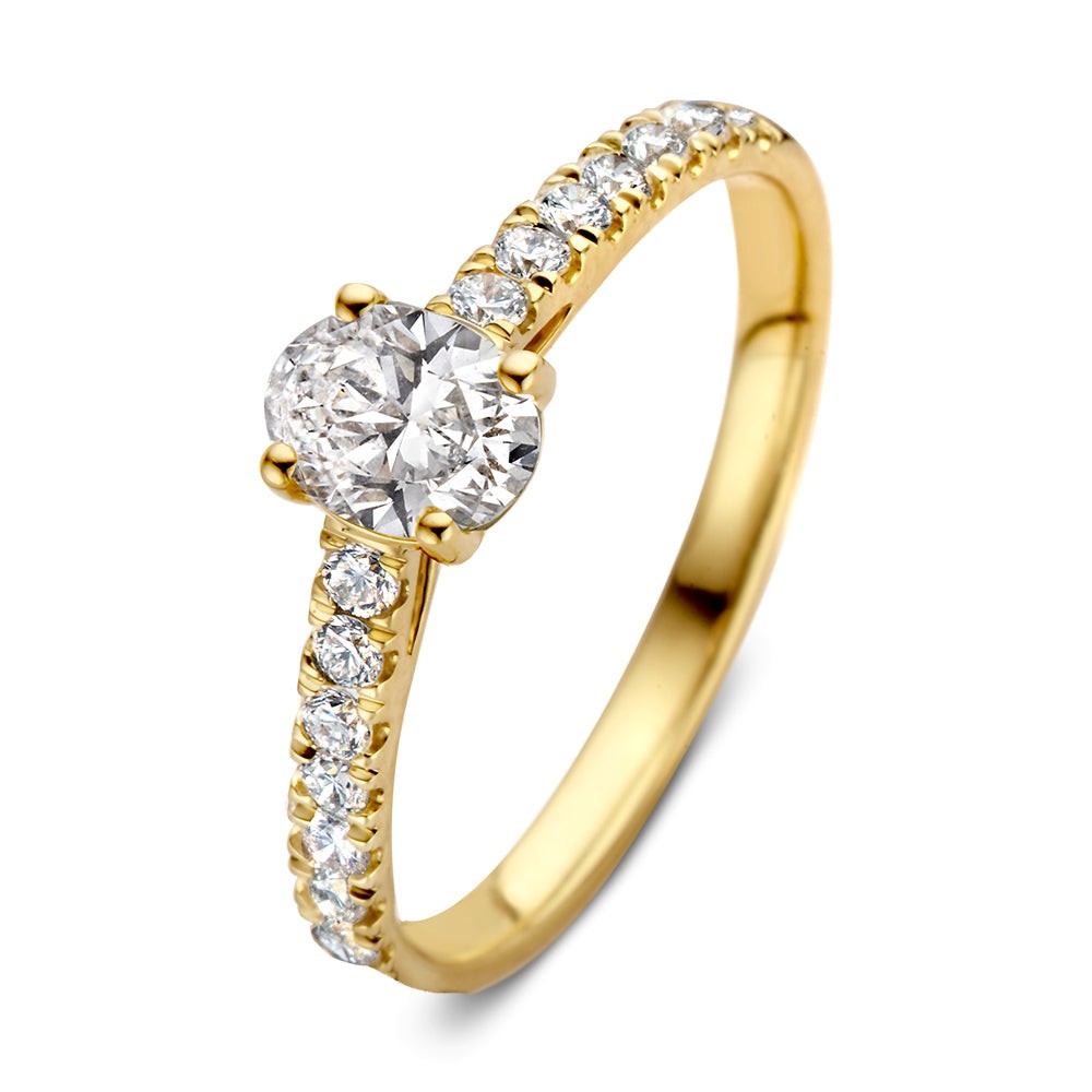 Ontdek de speelse en elegante ring Franky.Dankzij de ovaal geslepen diamant heeft deze solitair ring een opvallende uitstraling.Ovale diamanten schitteren optimaal en ogen bovendien groter. De diamanten in de band van de ring, maken deze royal versie extra vrolijk. Kies zelf de gewenste steengrootte van jouw diamant. De stijlvolle Frankyring is in verschillende maten en goudkleuren beschikbaar.

Ring Franky Royal is onderdeel van een serie, in onze collectie zijn bijpassende oorbellen en een kettingte vinden. Dankzij de verhoogde zetting en verfijnde scheen is dezesolitair perfect te combineren met een gouden trouwring of bijvoorbeeld onze diamanten eternity ringMillie.
