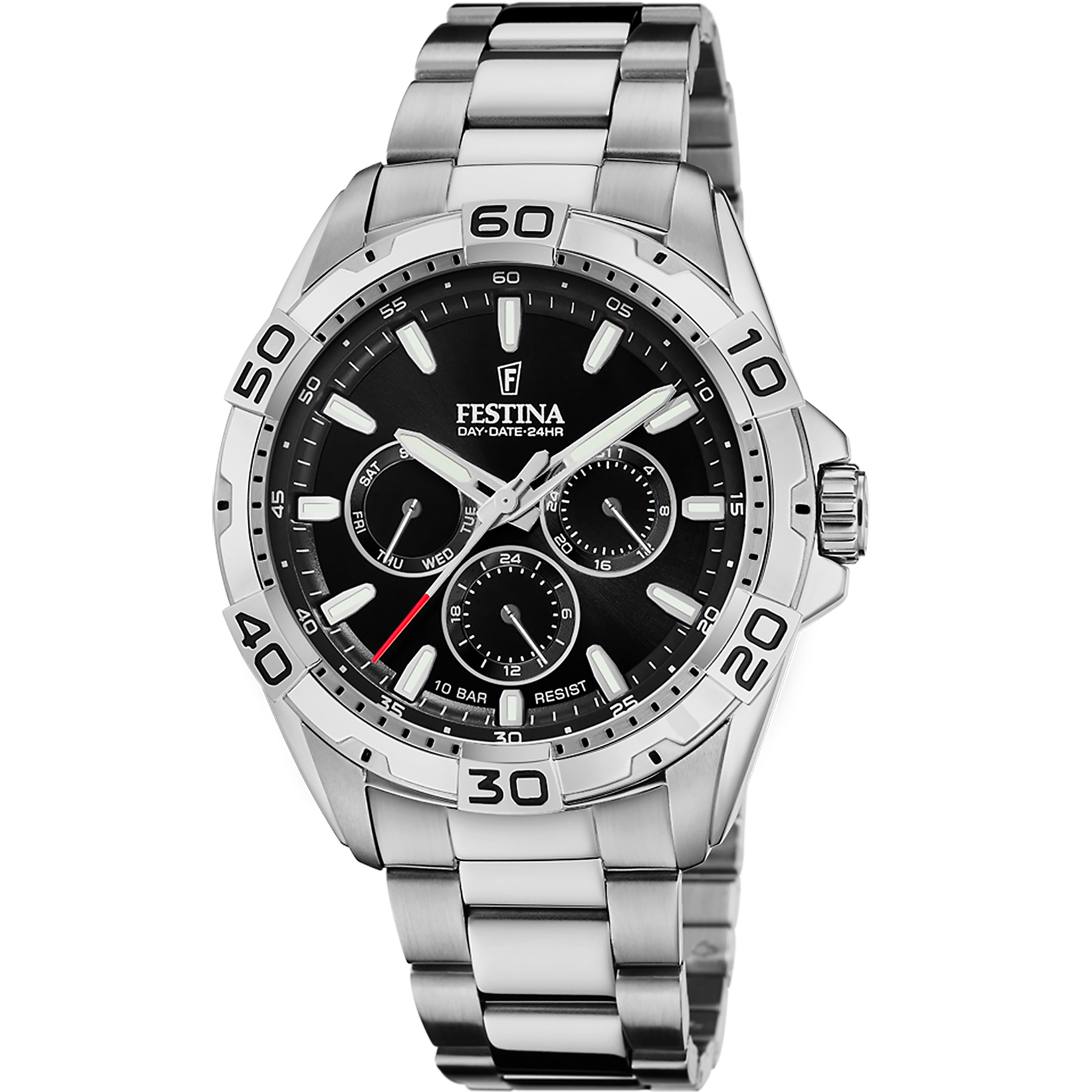 Festina F20623/5 heeft een zwart leren wijzerplaat en metalen band