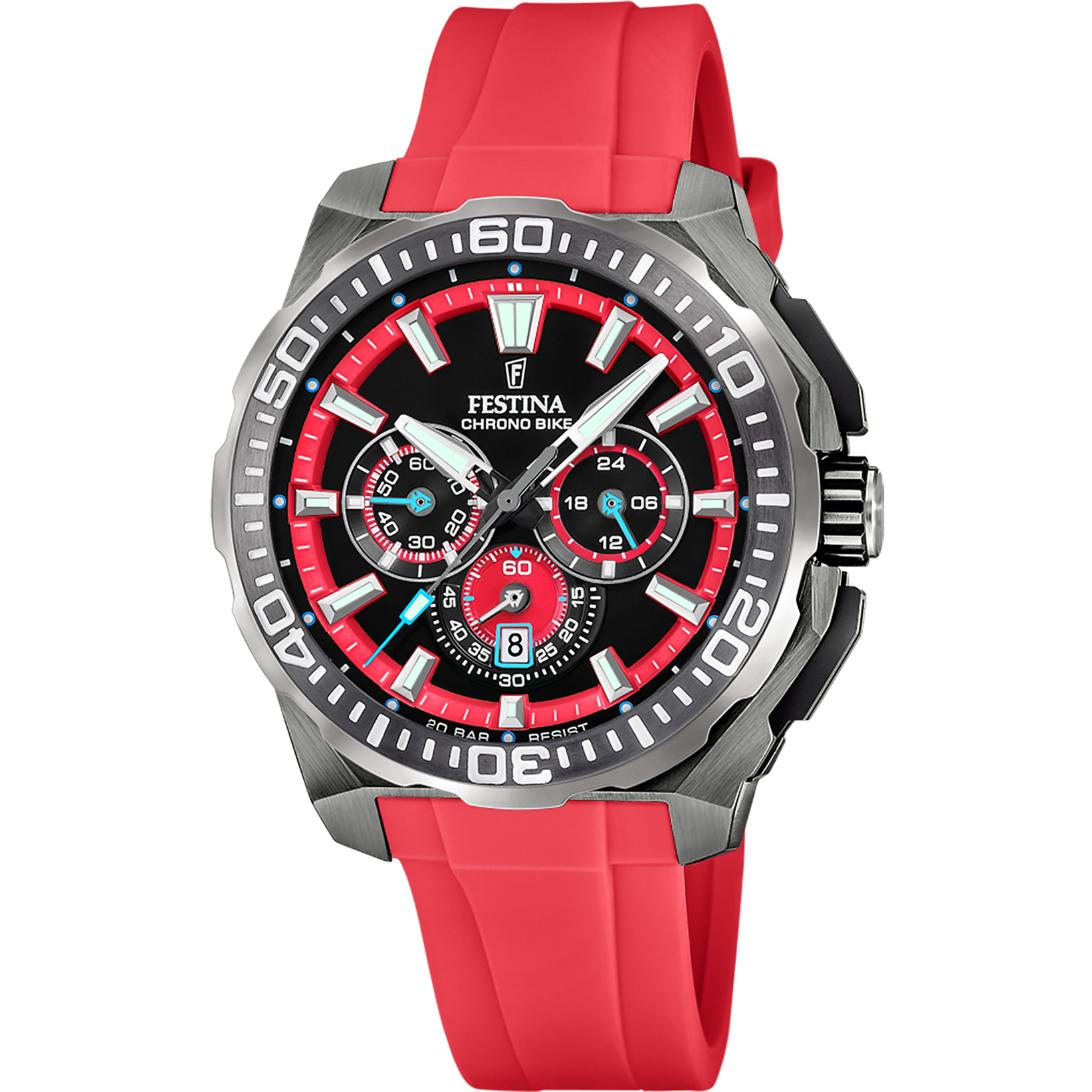 Festina heren chrono met rubberen rode band 20atm