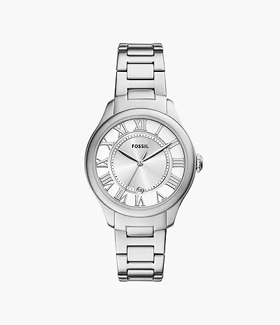 Fossil Quartz dames pols horloge staal met stalen band uit de collectie Gilmore.