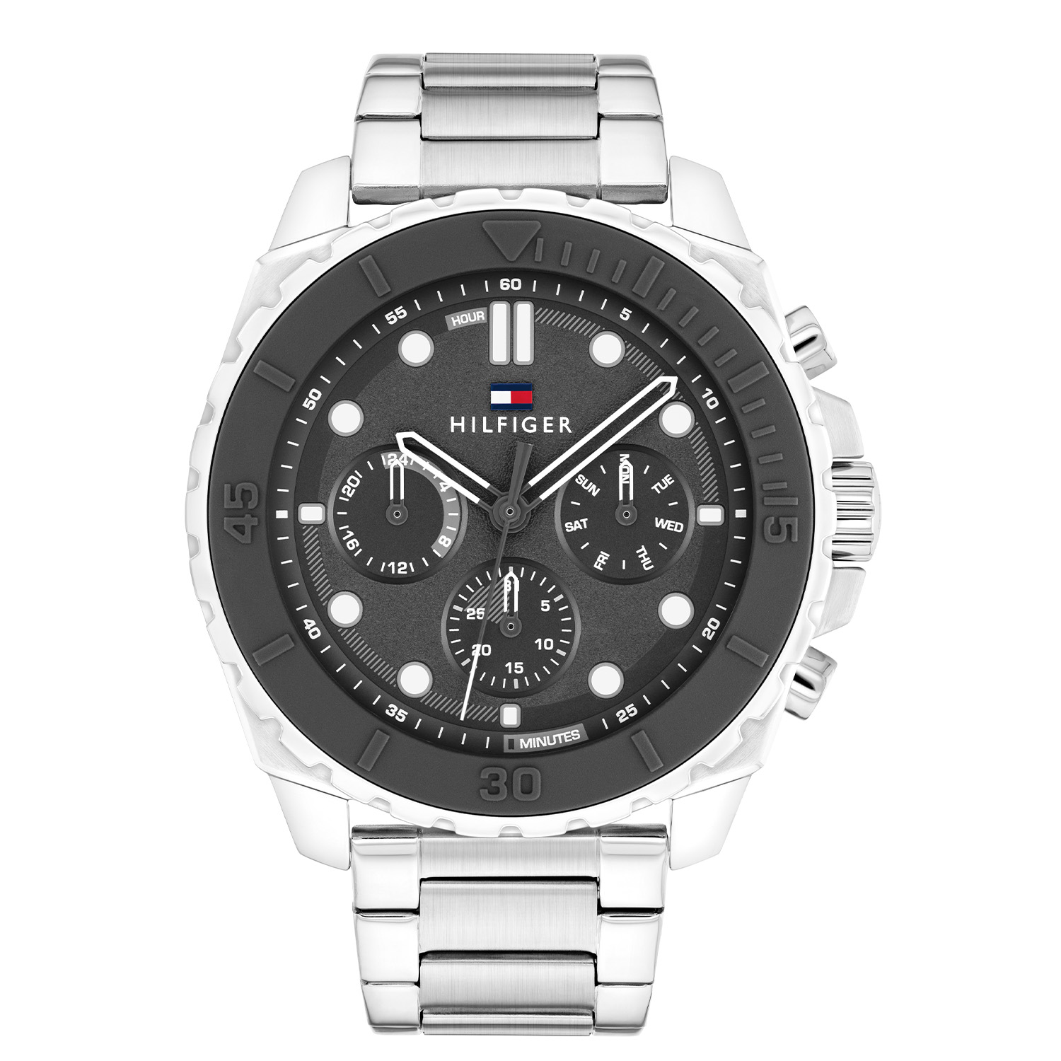 Dit Tommy Hilfiger horloge behoort tot de Morgan collectie.
Referentienummer: TH1710689

Dit horloge van Tommy Hilfiger is een stoer sportief herenhorloge die niet in je collectie mag ontbreken. Het stalen herenhorloge heeft een ronde kast met een zwarte bezel en zwarte wijzerplaat met dag,- datum, en 24-uursaanduiding. Aan het horloge zit een zilverkleurige schakelband. Het horloge heeft een mineraalglas, een doorsnee van 48mm en is 5ATM.  